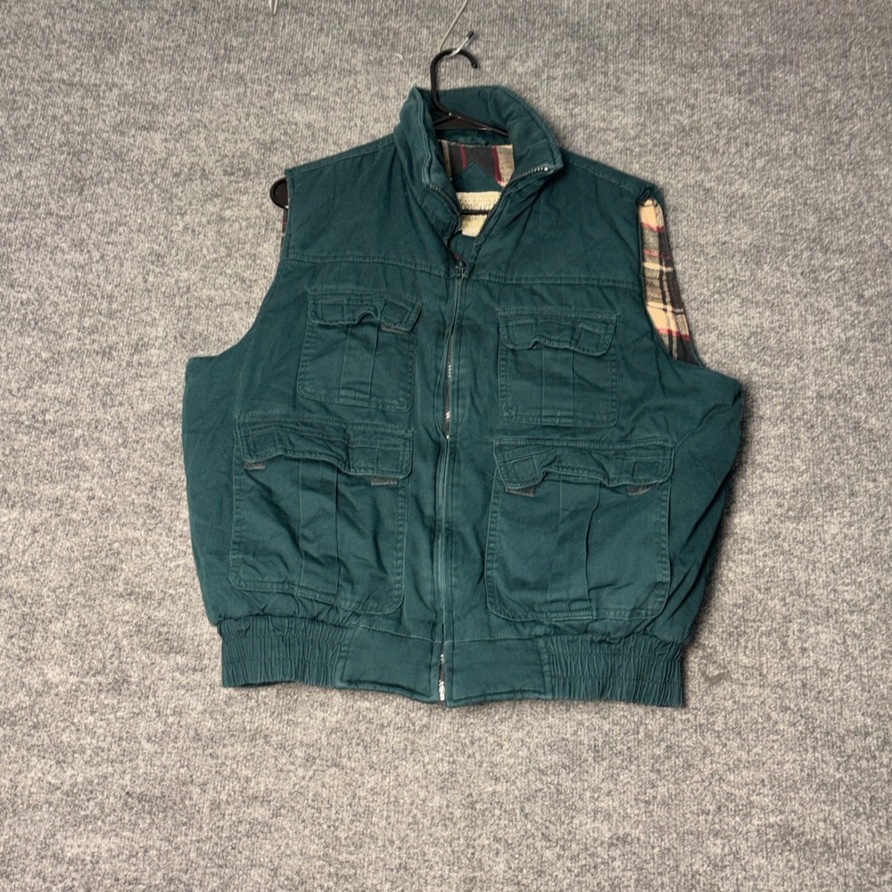 Original Windbreaker vest  Mens M Green Plaid Lined Cargo Full Zip Gorpcore